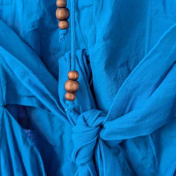 NWT Mango Blue Linen Boho Halter Dress With Open Back Beads, Sz L - Picture 7 of 8